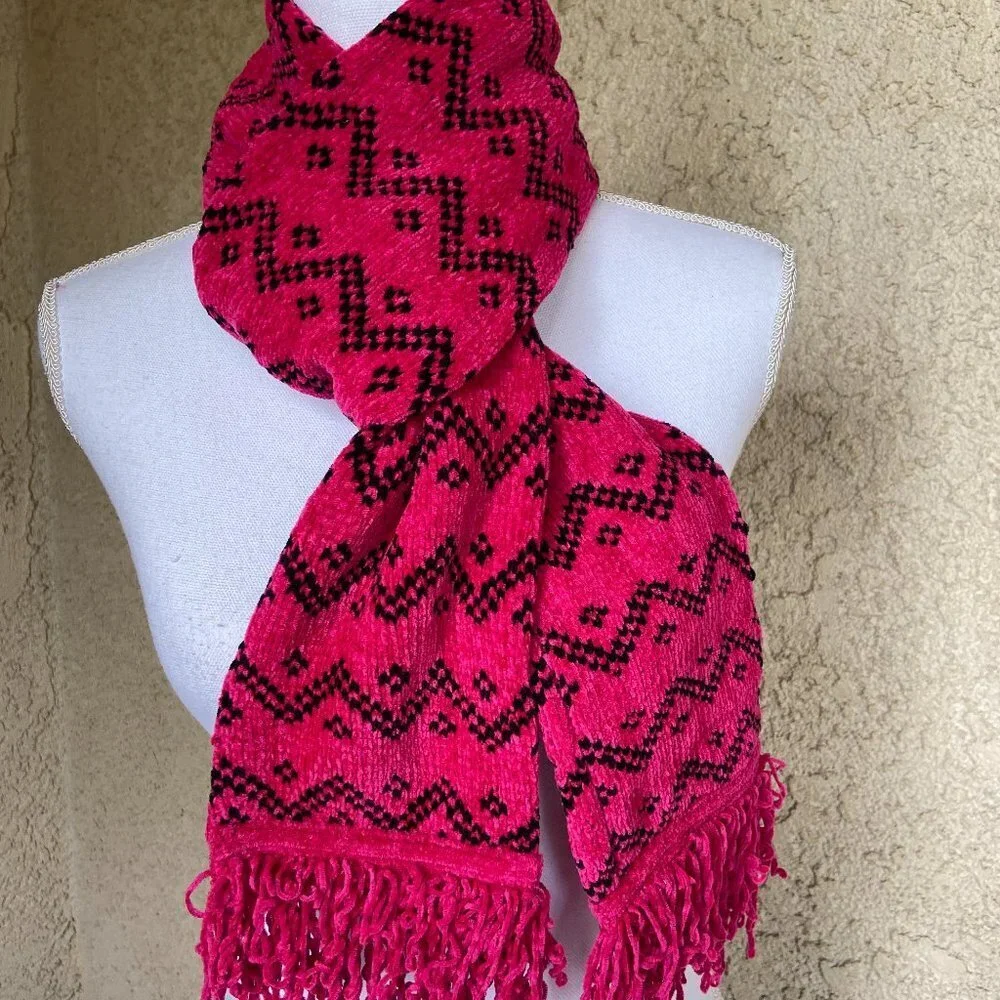 90s Vintage Long Scarf Pink Chenille